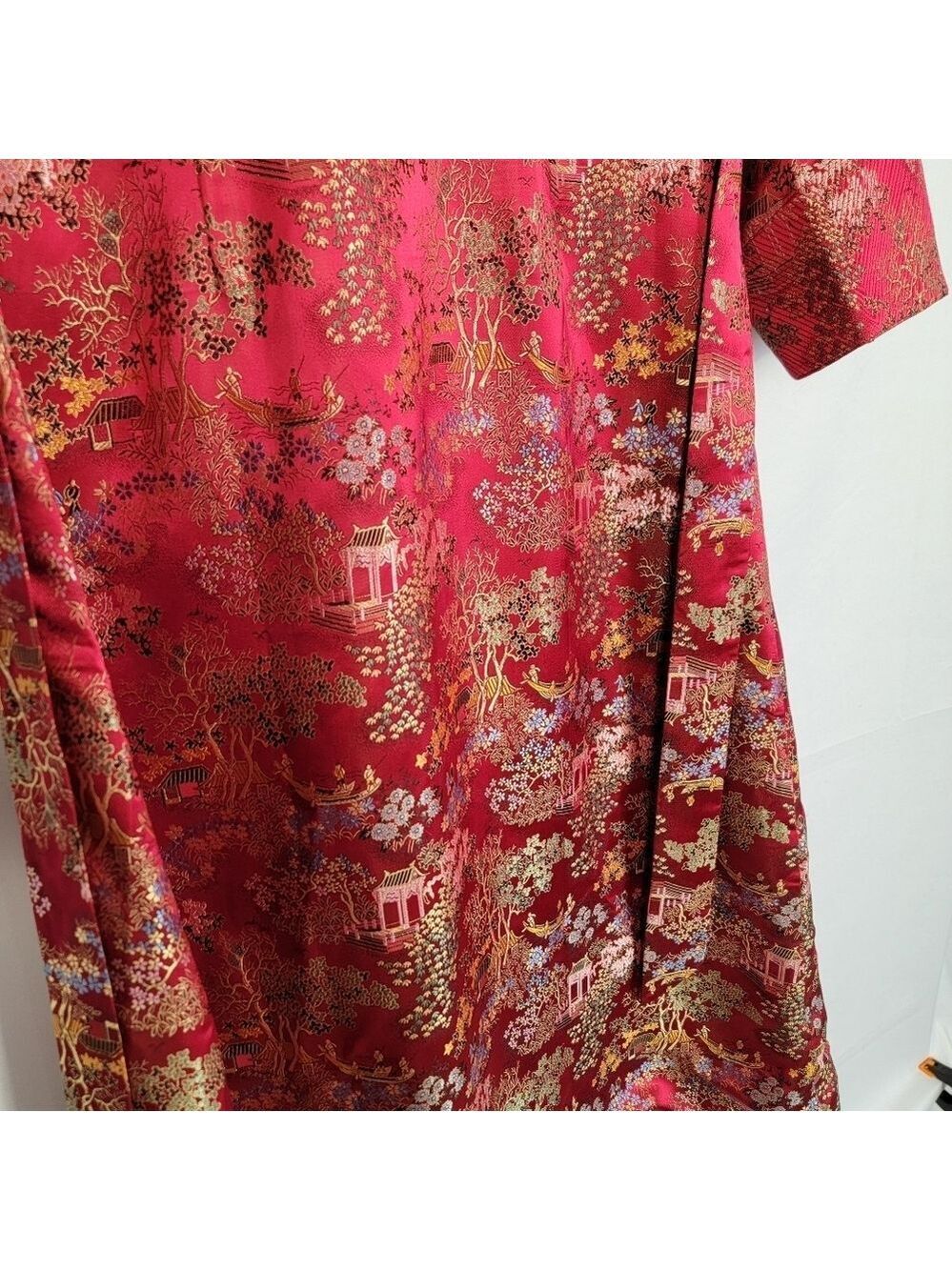 Vintage Kimono Robe Red Brocade Robe #3003 - Picture 6 of 14